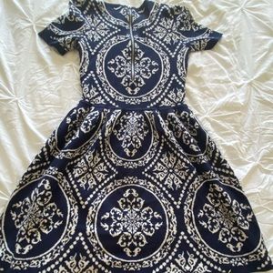 Blue Dress with Printed White Crest Design